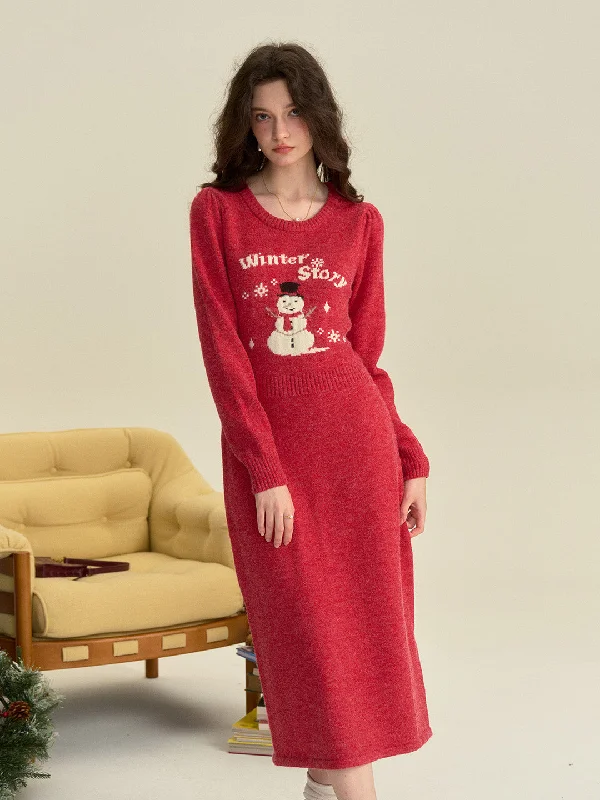 Wedding Dress【Final Sale】Natalie Round Neck Snowman Wool Dress