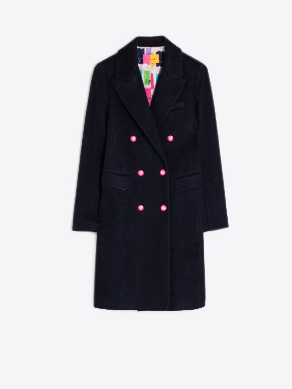 A-line DressVilagallo Navy Double Breasted Dress Coat